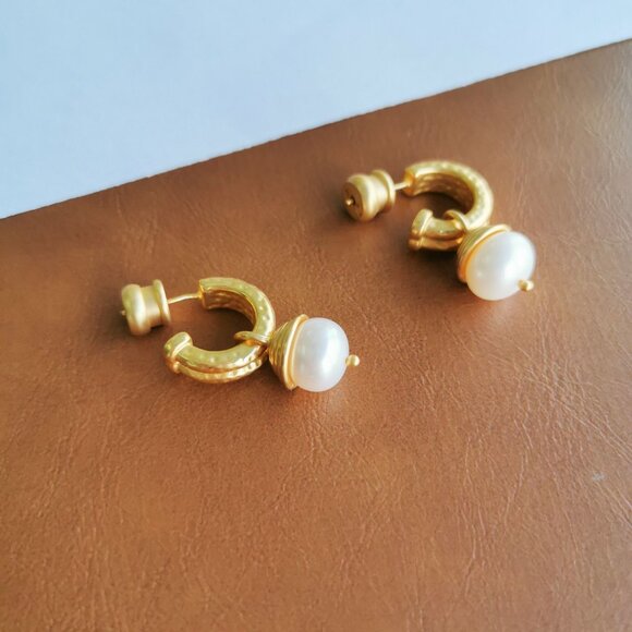 Julie Vos Astor Gold Pearl Hoop & Charm Earrings - Picture 3 of 4